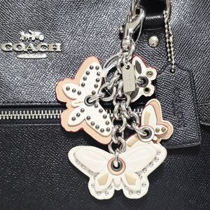 Cute! Coach Butterfly Mix Charm Silver Rivets Studs CHALK Keychain Bag Fob RARE